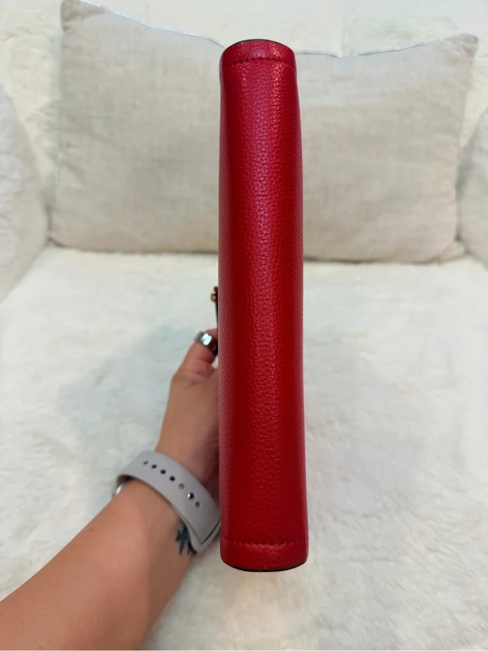 Tory Burch Red Pebbled Leather Crossbody with Gold Emblem